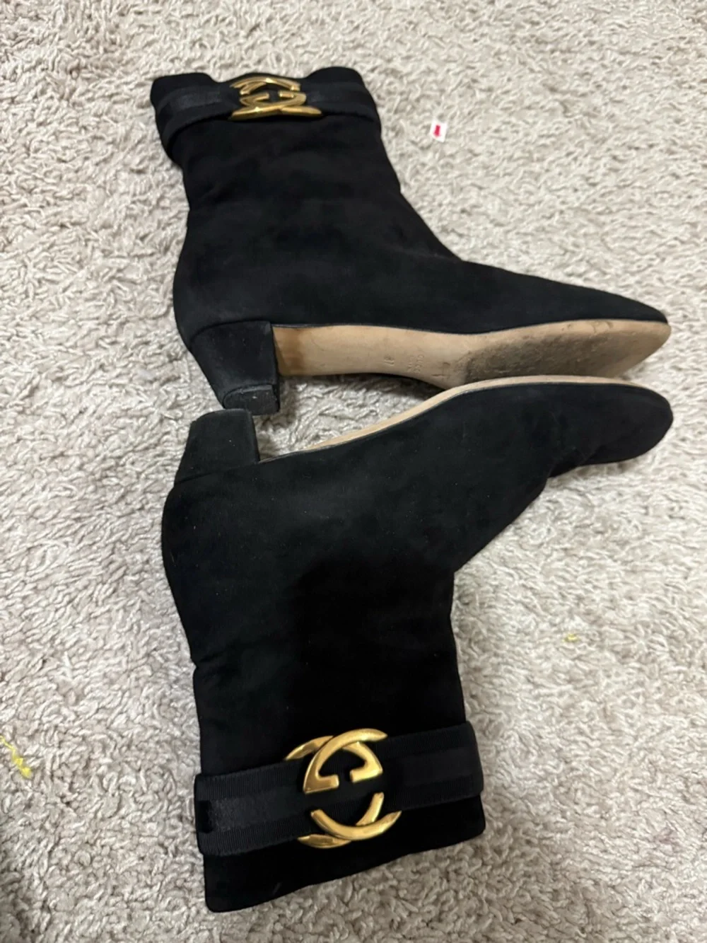 Gucci Black Suede  Boots with Gold GG buckles - Picture 3 of 13